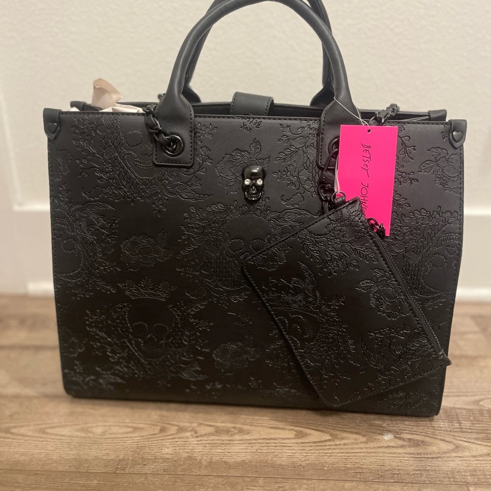 Black Embossed Women Bag with Pouch